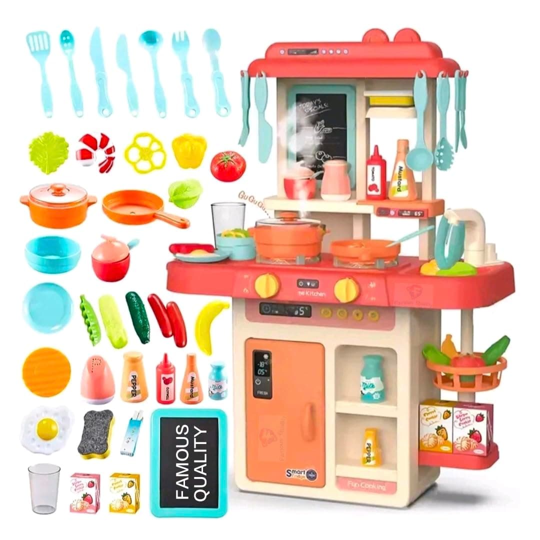 FAMOUS QUALITY 42 Pcs Kitchen Toy Set Simulated Spray with Light & Sound Kitchen Pretend Play Set Play Cooking Set- Multi Color for Boys Girls Age 3+