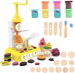 Chanak Toys Play Dough Ice Cream Maker Set, Safe Non-Toxic Dough Ice Cream Maker Including 6 Color Dough Tubes Each 50g + 1(100gm) for Boys Girls, Above 3+ Age (White)
