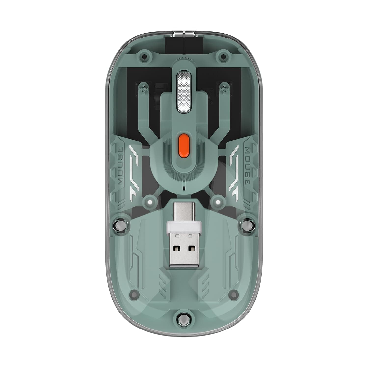 Amkette Epic TP Advanced Transparent Wireless Mouse/Bluetooth Mouse Rechargeable, USB-A+USB-C Nano Receiver, 3200DPI, Type-C Charging, 3 Device Connectivity for Laptop, PC, MacBook, Tablet & More