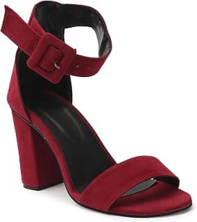 RINDAS Women's Ankle Strap Block Heel Sandals, Suede Material, Chunky Heel Style