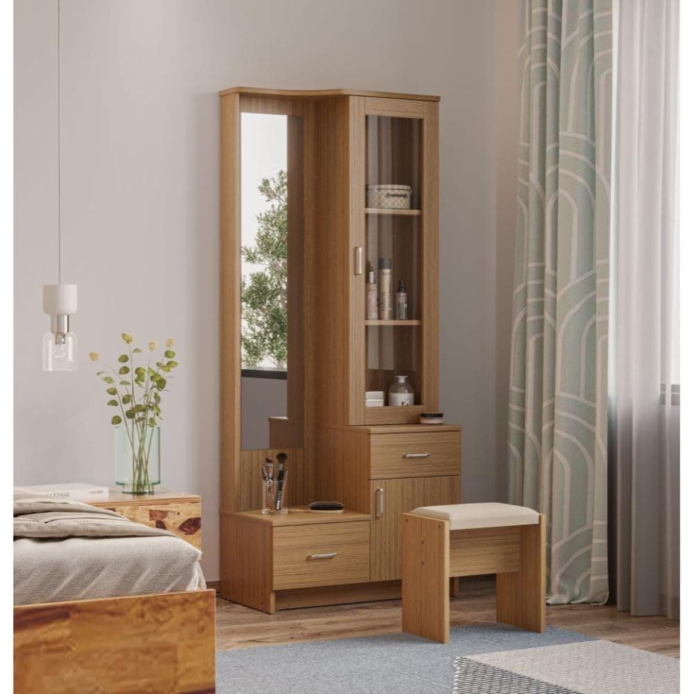 Wakefit Dressing Table with Storage | 1 Year Warranty | Mirror, Wardrobe (Engineered Wood - Columbian Walnut, Cetus)