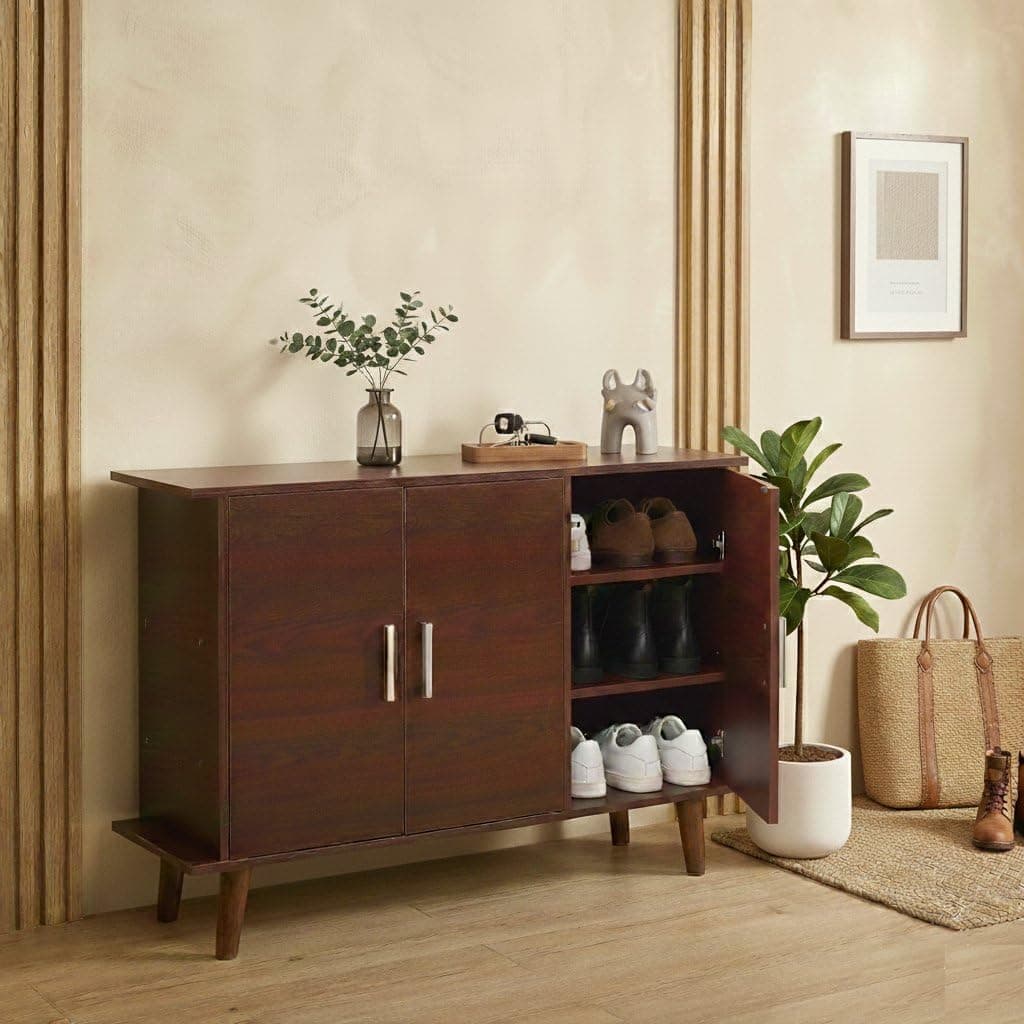 Green Soul Marina Pro | Engineered Wood Shoe Rack for Home | 3 Shelves, 3 Doors | Store Upto 12 Pair of Shoes | 3 Year Warranty (Rosewood) | Installation Provided