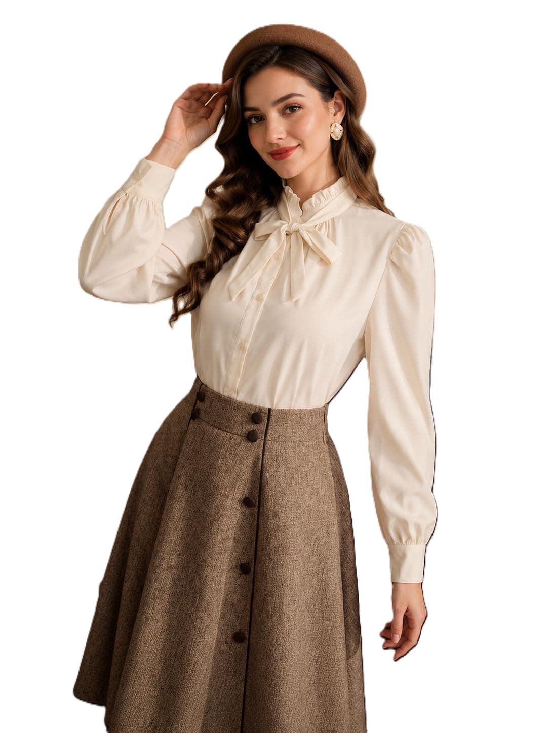 Zurity Women Rayon Regular Fit Top||Vintamour Vintage Elegant Women's Blouse with Ruffle Collar, Bowknot Cuff, and Gathered Details, Long Sleeve Casual Work Shirt Fall Women (S-07-10)
