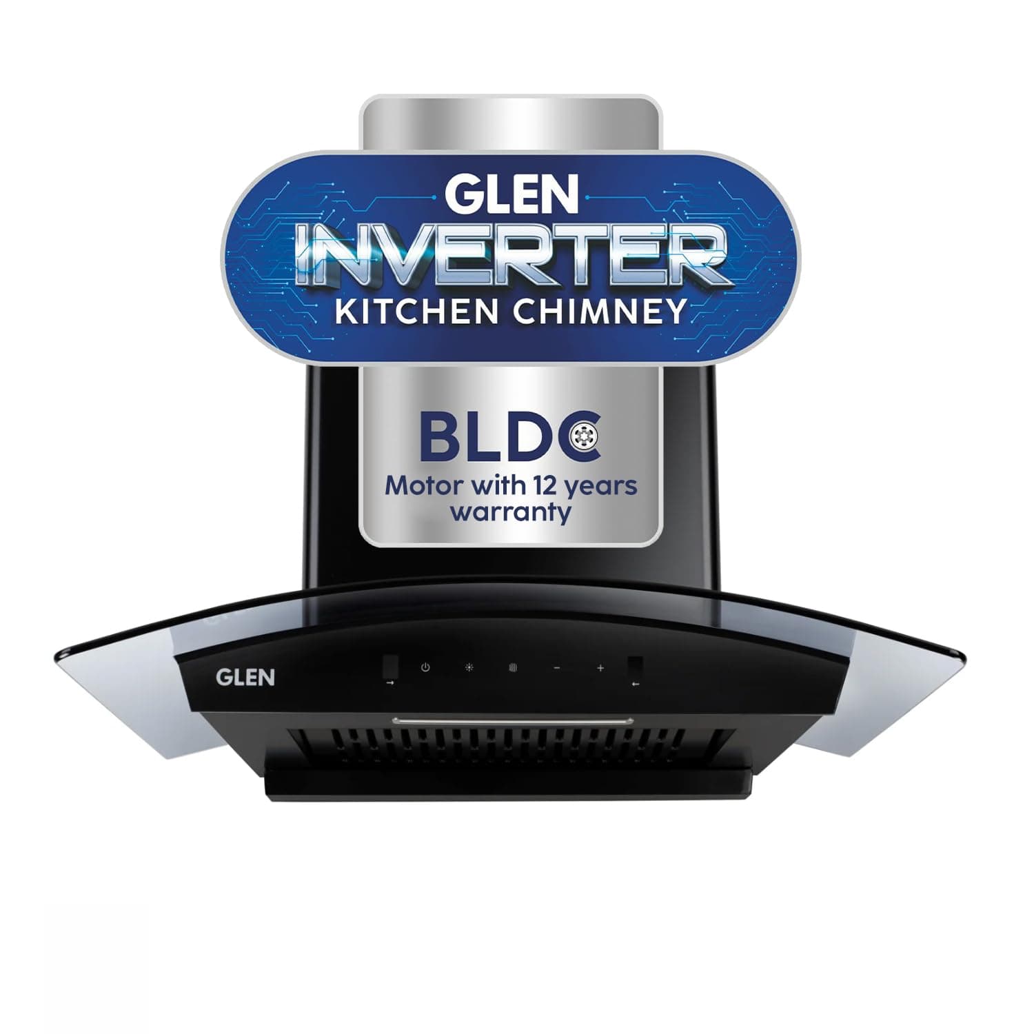 Glen 60cm 1200m³/hr BLDC Filterless Autoclean Chimney|Inverter Technology|Touch & Gesture Control|(6071BLDC Black 60cm)