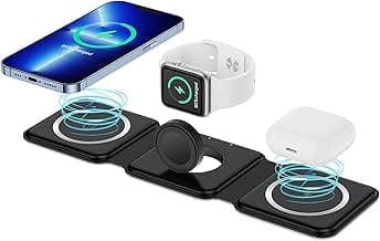 3 in 1 Magnetic Foldable MagSafe compatible Wireless Charger for iPhone 17 to 12 Series | Compatible with AirPods 2/3, Pro2, Pro3 | Compatible with only Apple Watch Series | 23W Charging - Matte Black