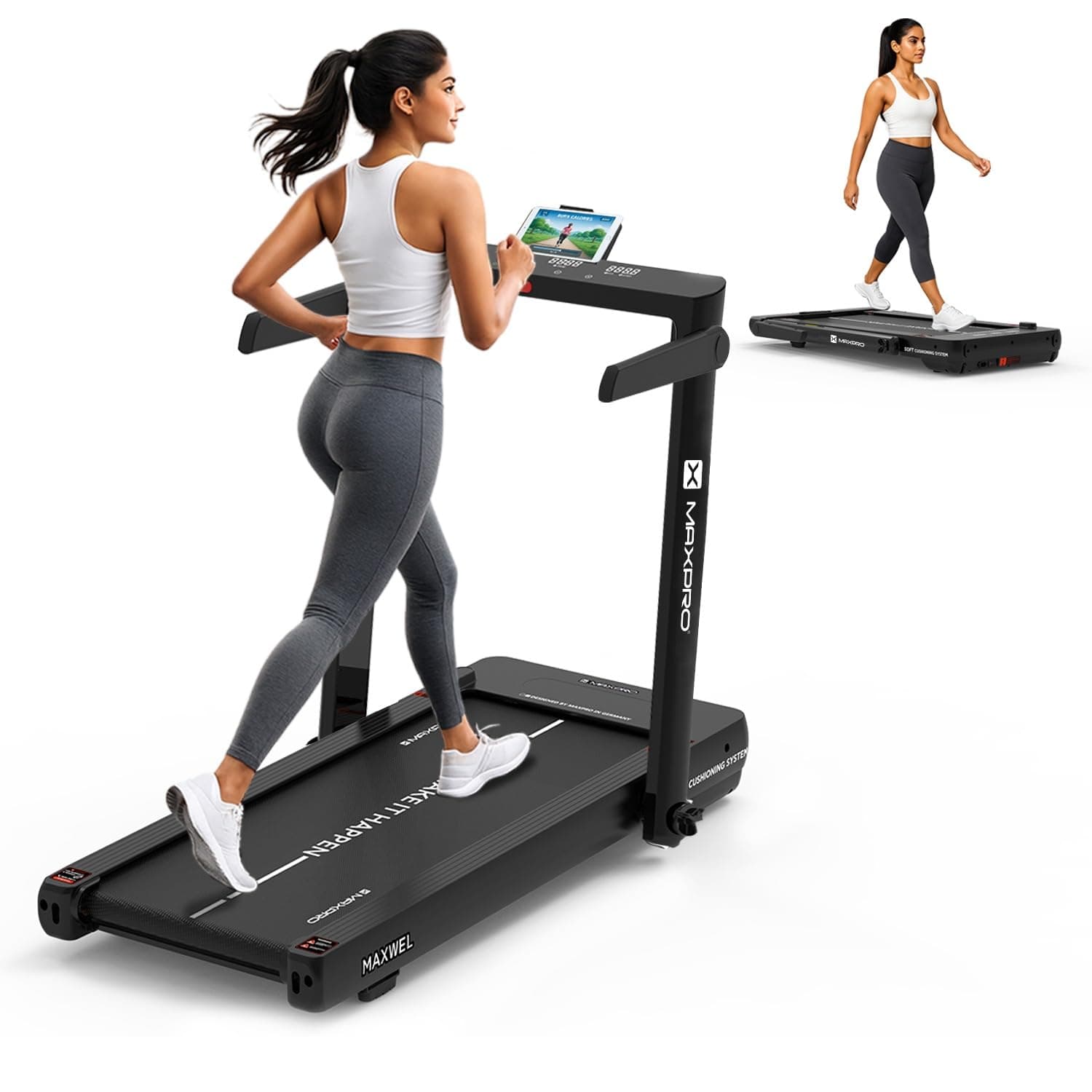 MAXPRO PTM200 4.5HP Peak Motor 3 in 1 Foldable Treadmill with Remote Control,Max.Speed 14km/hr, Max User Weight 120kgs,Walking Pad Under Desk Treadmill for Home,Dual Display