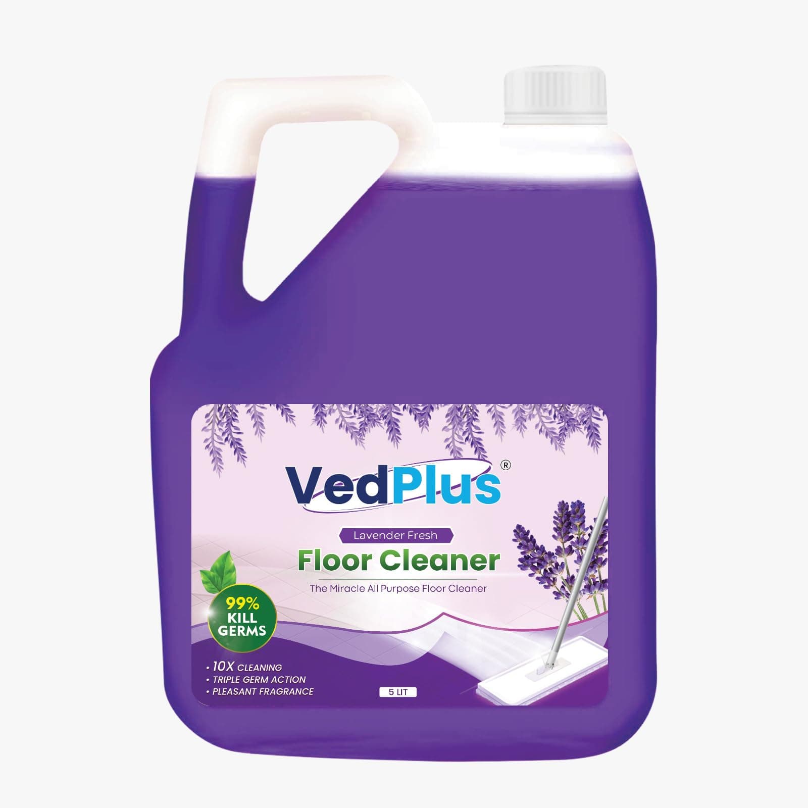 VedPlus 5L Lavender Fresh Floor Cleaner |99% Germ Kill |10X Cleaning Power |Long-Lasting Lavender Fragrance |Powerful All-Purpose Liquid Cleaner |Triple Germ Action For Homes, Offices & Commercial Use
