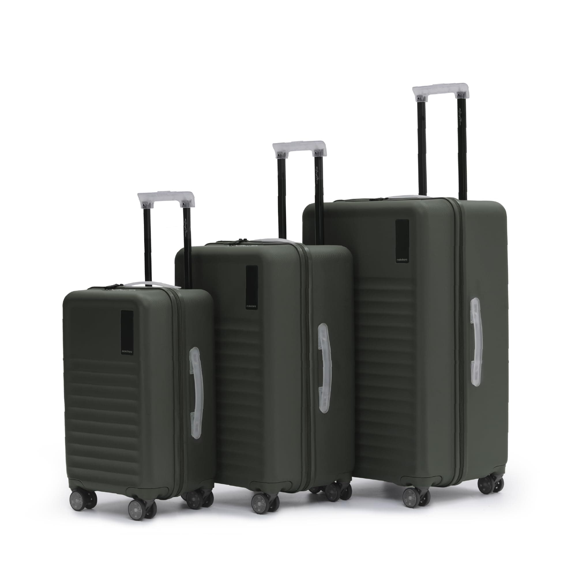 MOKOBARA Aisle Trunk Set of 3 Luggage Trolley Bag,Cabin(40L)+Check-in(70L)+Check-in Large(105L),Polycarbonate Hardshell,Frosted Hardware,TSA Lock,8 Silent Wheels,for 30+ Days Travel,Olive(Homegrown)
