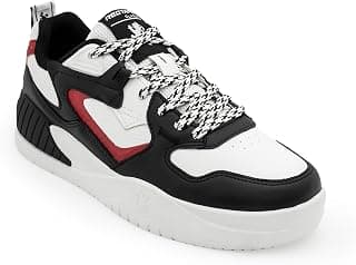 Red Tape Men's Sneakers White Red Pu Mesh Round Toe Lace-Up
