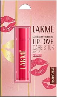 Lakme Lip Love Care Stick Cherry, with 10% Vitamin E Complex, nourished with Shea & Cocoa Butter and enriched with Almond & Jojoba Oil for 24hr moisturization in just 1 swipe, with SPF 15, 4.5g
