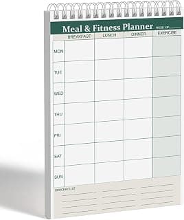 AccuPrints A5 Weekly Fitness Meal Planner Notepad with Exercise Shopping List 50 Sheets in a Pad Size - 5.8 x 8.2 Inch | For Grocery List