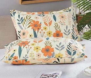 Wakewell Pillow Cover Set of 2 | Standard Size | Soft & Breathable | Machine Washable | Bedroom & Living Room (Pastel Green Floral)