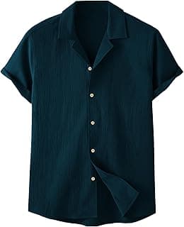 TAGDO Men's Regular Fit Textured Fabric Shirts | Camp Collar & Short Sleeve Button-Down Shirt for Man | Comfortable with Smart Casual Look, Summer Beachwear (5171)