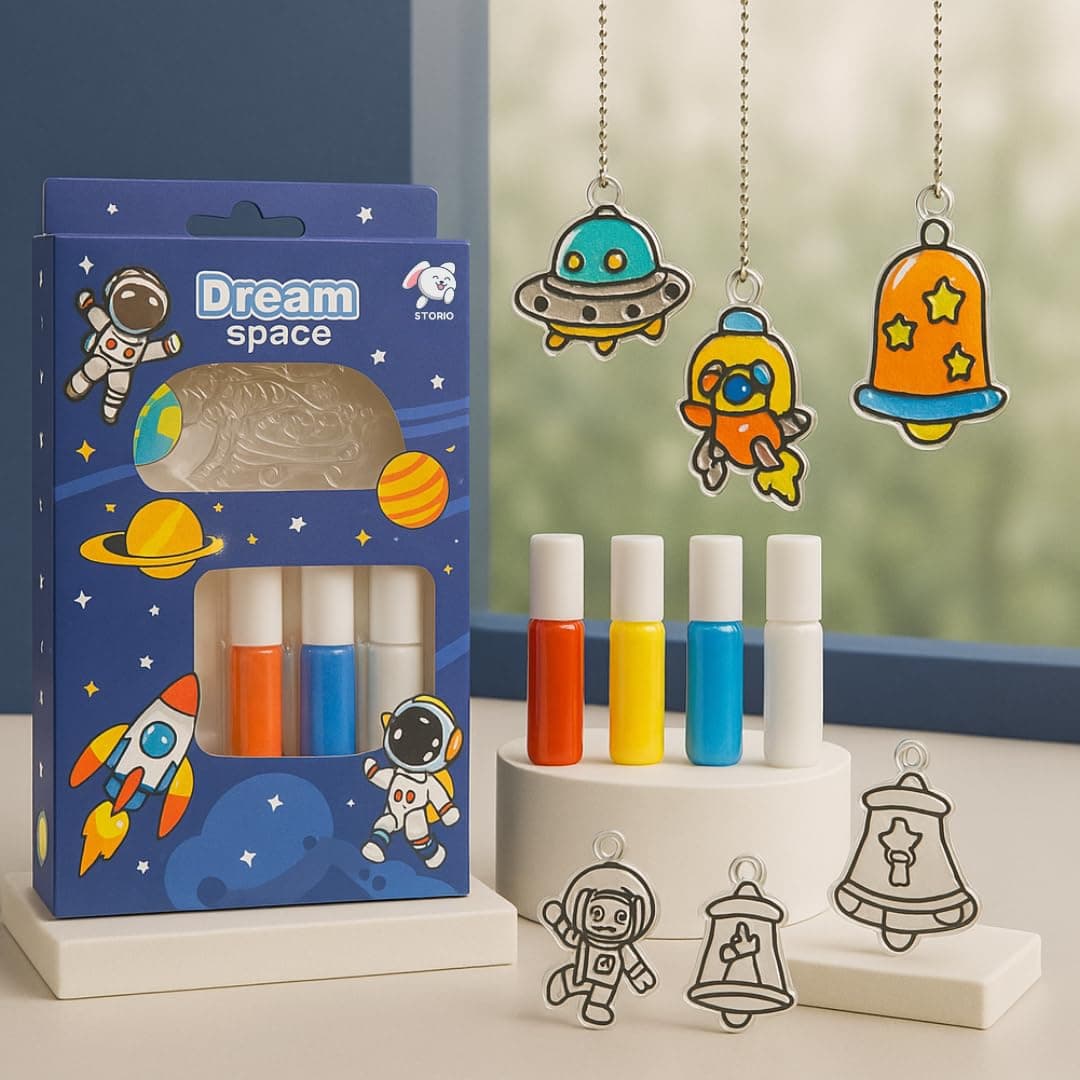 Storio Paper, Plastic Space Window Art Kit for Kids, Mess-Free Craft Set with Templates and Glue, Ages 4+, Multicolor