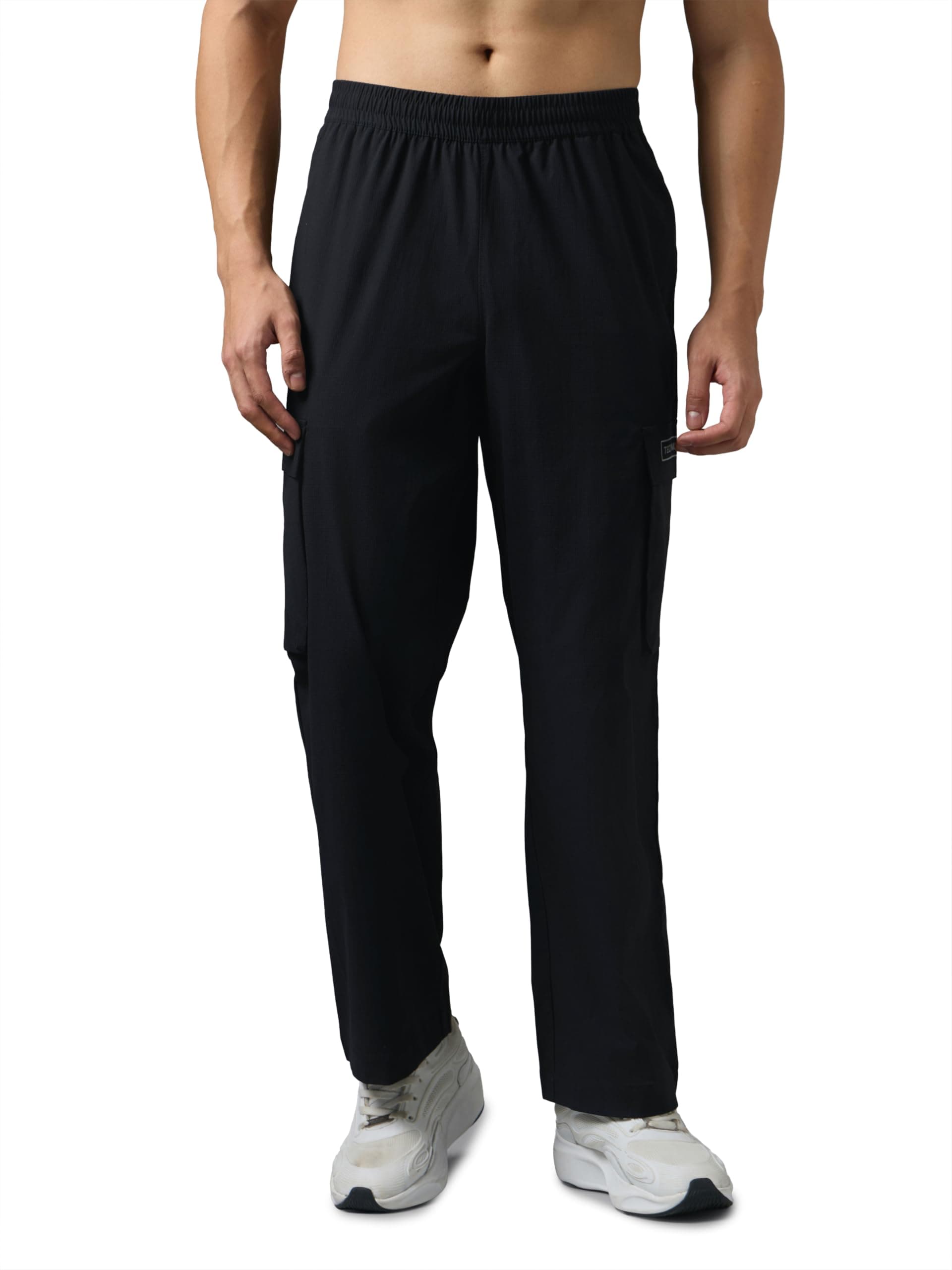 TECHNOSPORT Men's Relaxed Fit Cargo Track Pants with Multiple Pockets, TS DURAFLEX Quick Dry Stretchable Lightweight Joggers for Gym and Casual Wear