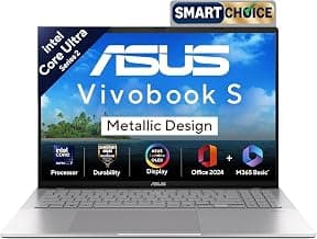 ASUS Vivobook S16 OLED,Smartchoice,Intel Core Ultra 7 255H,16GB RAM,512GB SSD,16", Win11, Office 2024, M365 Basic(1Y), Cool Silver, 1.7Kg, S3607CA-SH077WS, Intel Arc iGPU,Metallic Design Laptop, AI PC