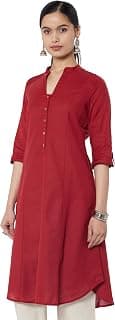 BIBA Women Cotton Regular Fit A-Line Solid Kurta