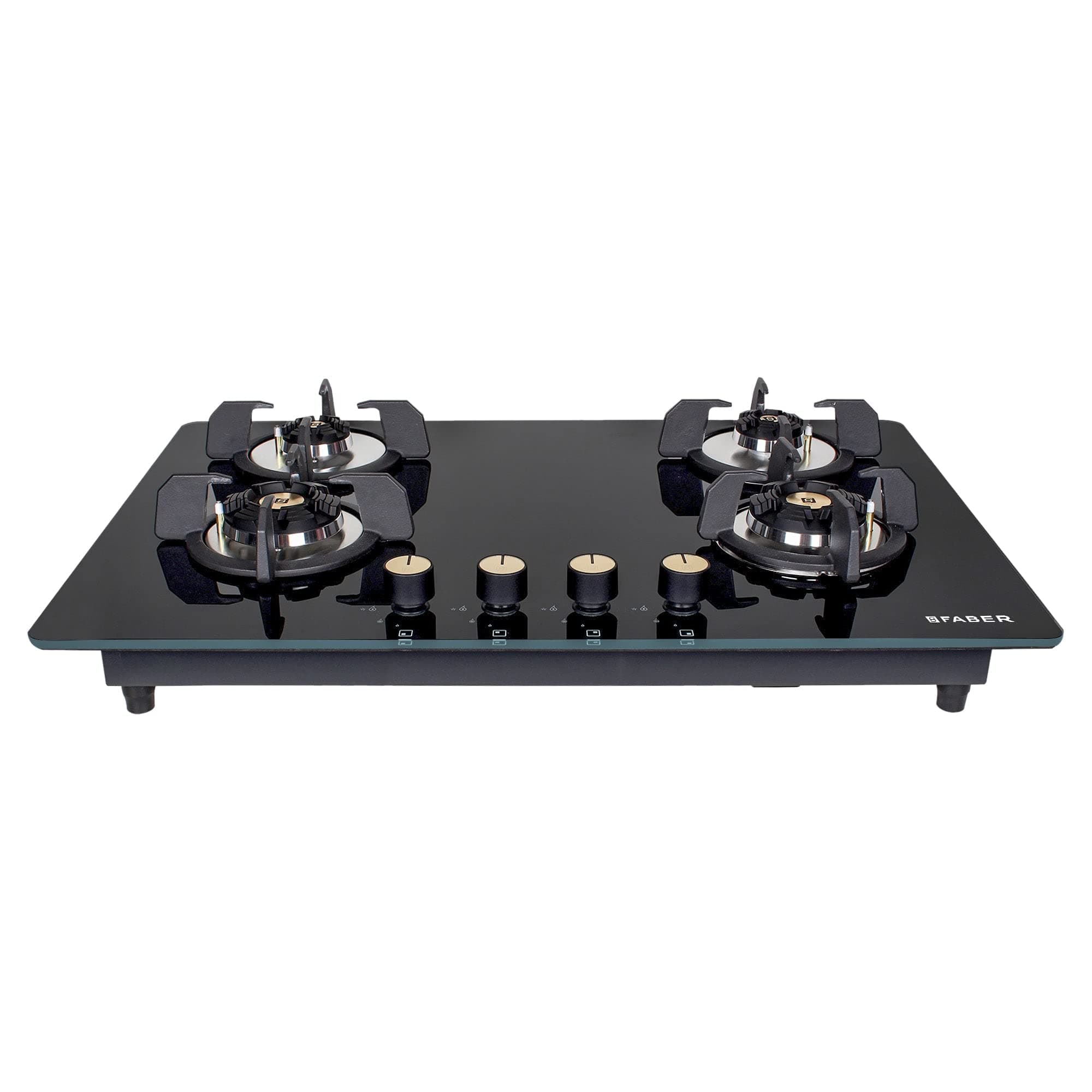Faber Hob/Hobtop 4 Brass Burner Auto Electric Ignition Glass Top (Maxus HT784 CRS BR CI AI) Black, Glass and Mild Steel