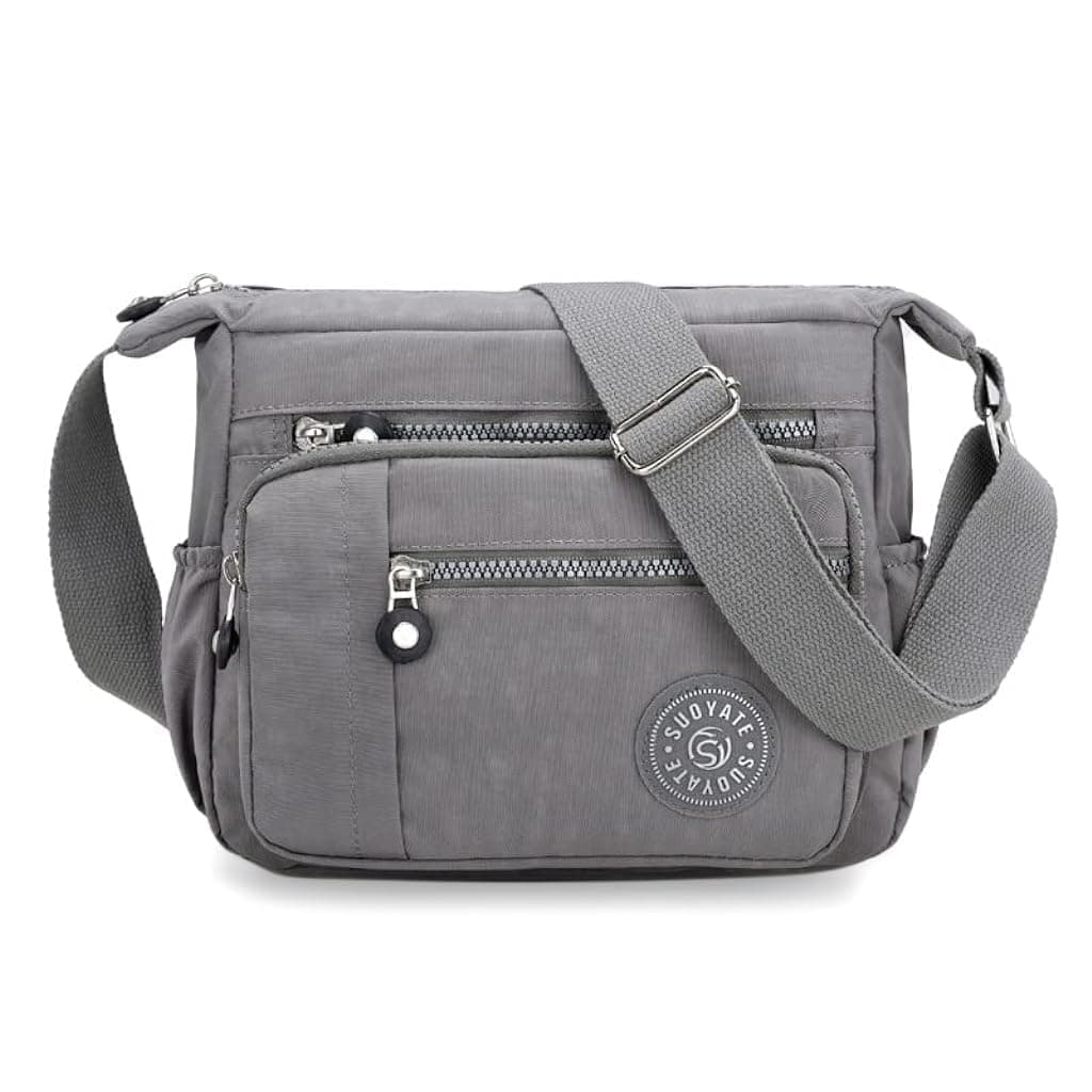 Zancia Women Sling-body Bag Waterproof Nylon Multi-layer Sling Bag Casual Satchel Bag Shoulder Bag Messenger Bag Travel Sling-body Bag Day Pack Card Holder Black and Silver.