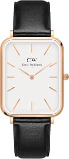 Daniel Wellington Quadro Analog Watch for Women with White Rectangle Dial & Black Leather Strap Band Water Resistant Women's Wrist Watches - DW00100450