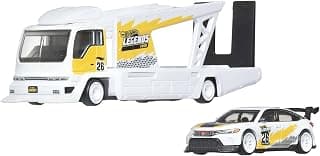 Hot Wheels Premium Toy Cars, 1:64 Scale Kousoku Team Transport Hauler & Honda Civic Type R with Real Riders Tires & Metal/Metal Body & Chassis