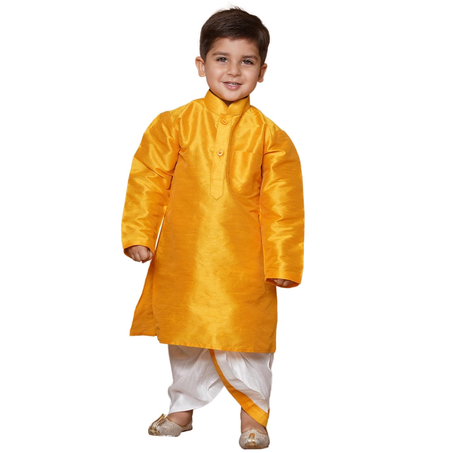 AJ DEZINES Kids Solid Silk Blend Dhoti Kurta Set For Boys