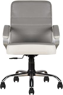 CELLBELL C99 Apex Ergonomic Mid Back Executive Boss Chair for Home & Office | Premium Leatherette Revolving Computer Chair with Thick Cushion Seat, Soft Armrests & Height Adjustment (White & Grey)