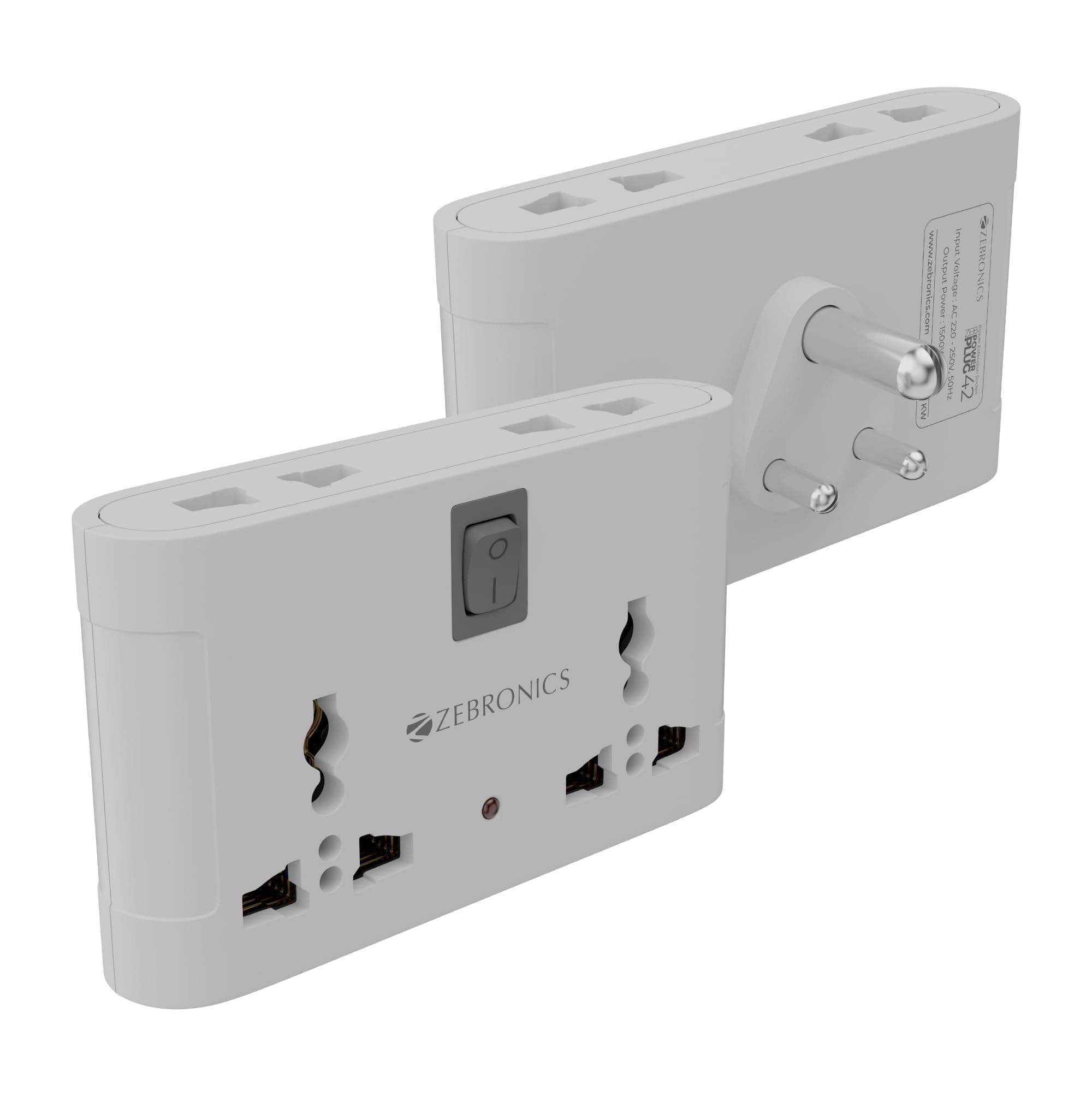 Zebronics Power Extension Socket, 1500 Watts, 6 Amps, 4x High Quality Universal Socket, LED Indicator, On/Off Switch, Compact & Durable Design, for Office and Home Appliances (Power Plug 42)