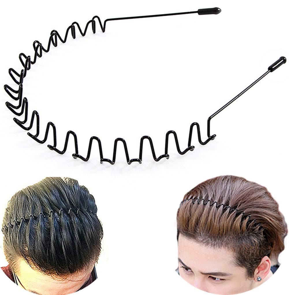 lofuanna Metal Hair Bands For Men Women's Headbands Beauty Care,Unisex Black Wavy Spring Sports For Men'S Hair Band Hoop Clips Women Accessories Simple Elastic Non Slip Wide Headwear Outdoors(1 Pack)