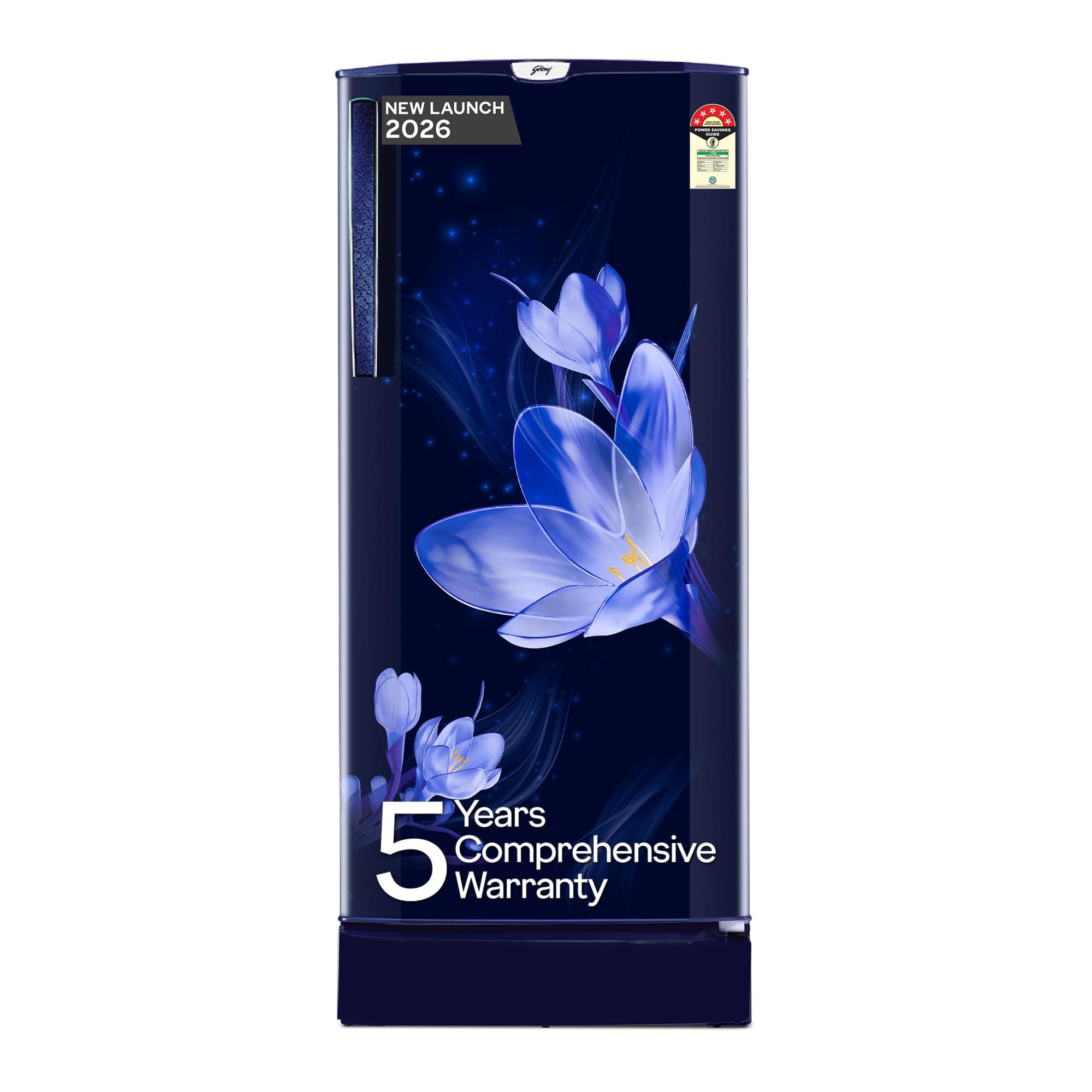 Godrej 185L 5 Star with 5 Years Comprehensive Warranty | Advanced Inverter Technology | 22L Jumbo Vegetable Tray | 2.5L Bottle Space | Single Door Refrigerator (RD 195EN TAI MY BL, Mystic Blue)
