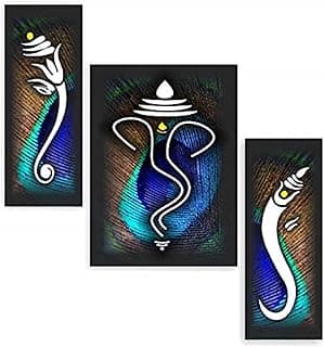 SAF Ganesha UV Textured Home Decorative Self Adhesive Religious Painting Set of 3 (Multicolour, 12 Inch X 18 Inch, SANFJM1010)