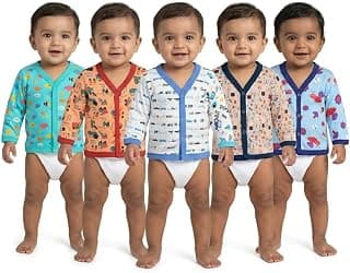 VParents Full Sleeves Cotton New Born Baby Boy's & Baby Girls jabla -Multicolour - Pack of 5 (0-3 Months)