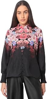 VERO MODA Women's Cotton Floral Print Regular Fit Blouson Top | Mandarin Collar | Bishop Sleeves Top for Women