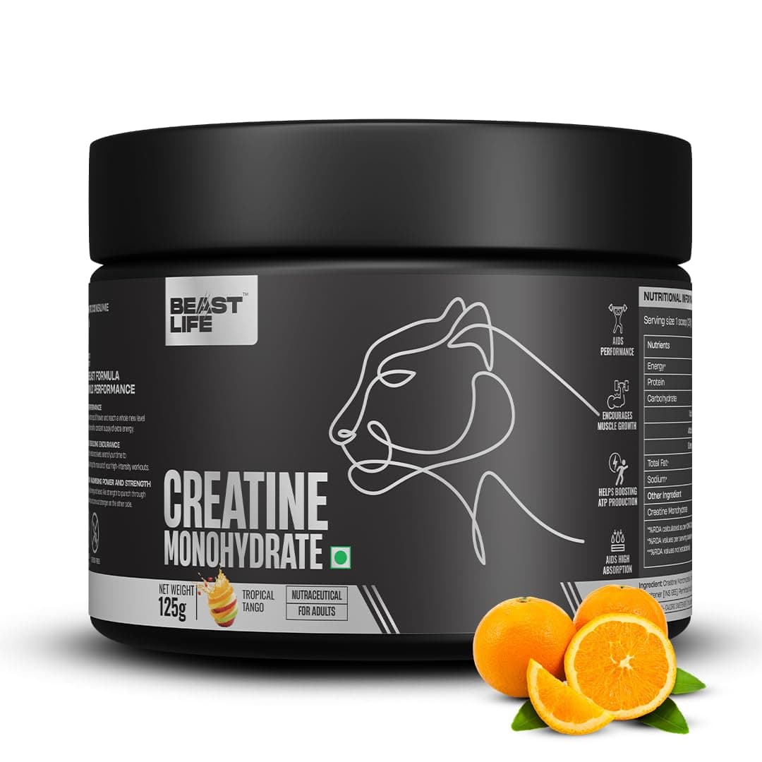 BeastLife Creatine Monohydrate Powder Tropical Tango 125g | 33 Servings | Micronized & NABL Lab Tested | Rapid Absorption for Muscle Strength & Athletic Performance