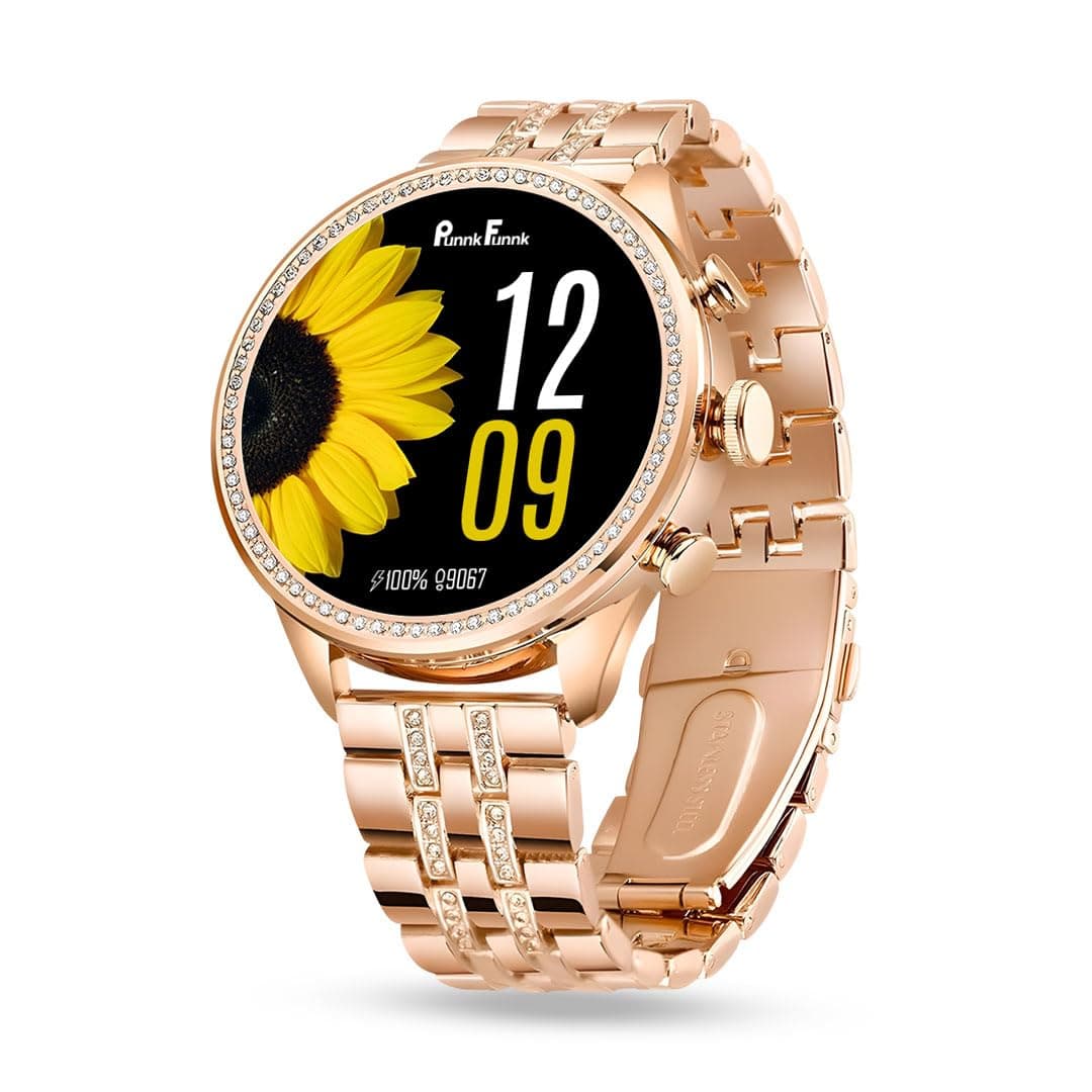 PunnkFunnk GEN 9 Smartwatch for Women with Metal Strap & HD Display, Bluetooth Calling, 100+ Watch Faces, Health Tracker, Sports Modes & IP67 Waterproof(Rose Gold)