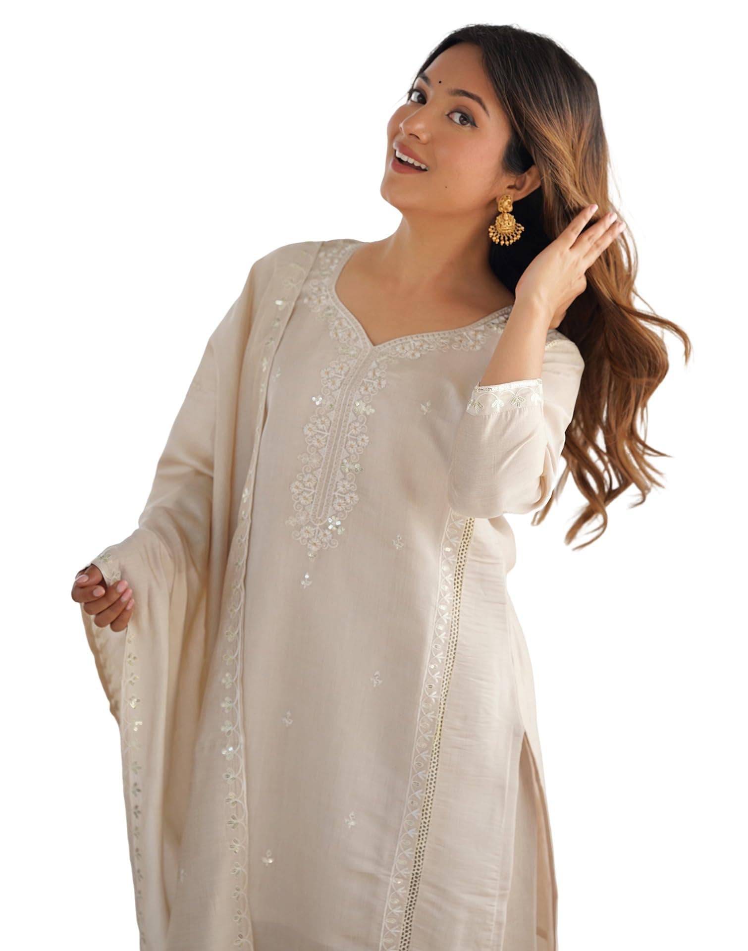 SIRIL Women's Rayon Viscose Kurta Set | Embroidery Kurta with Pant & Dupatta