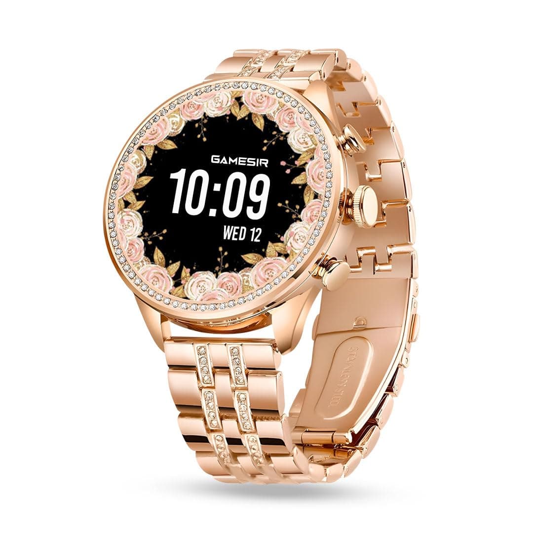 GameSir Premium Luxurious Gen 12 Smartwatch, 1.69" AMOLED Display Activity Tracker, Bluetooth Calling, Customizable Watch Faces, Water Resistant Smartwatch for Women & Girls (Diamond Gold)