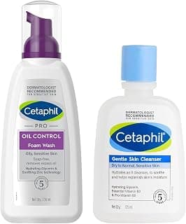Cetaphil Face Wash Gentle Skin Cleanser for Dry to Normal, Sensitive Skin, 125 ml Hydrating Face Wash with Niacinamide, Vitamin B5 PRO Oil Control Foam Face Wash for Acne & Oily Prone Skin 236ml