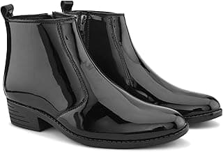STANPHORD Men High-Shine Chelsea Boots | PU Patent Zip Ankle Boots | Block Heel | Formal Party Dress Footwear | Anti-Slip Sole(TPSG 9544)