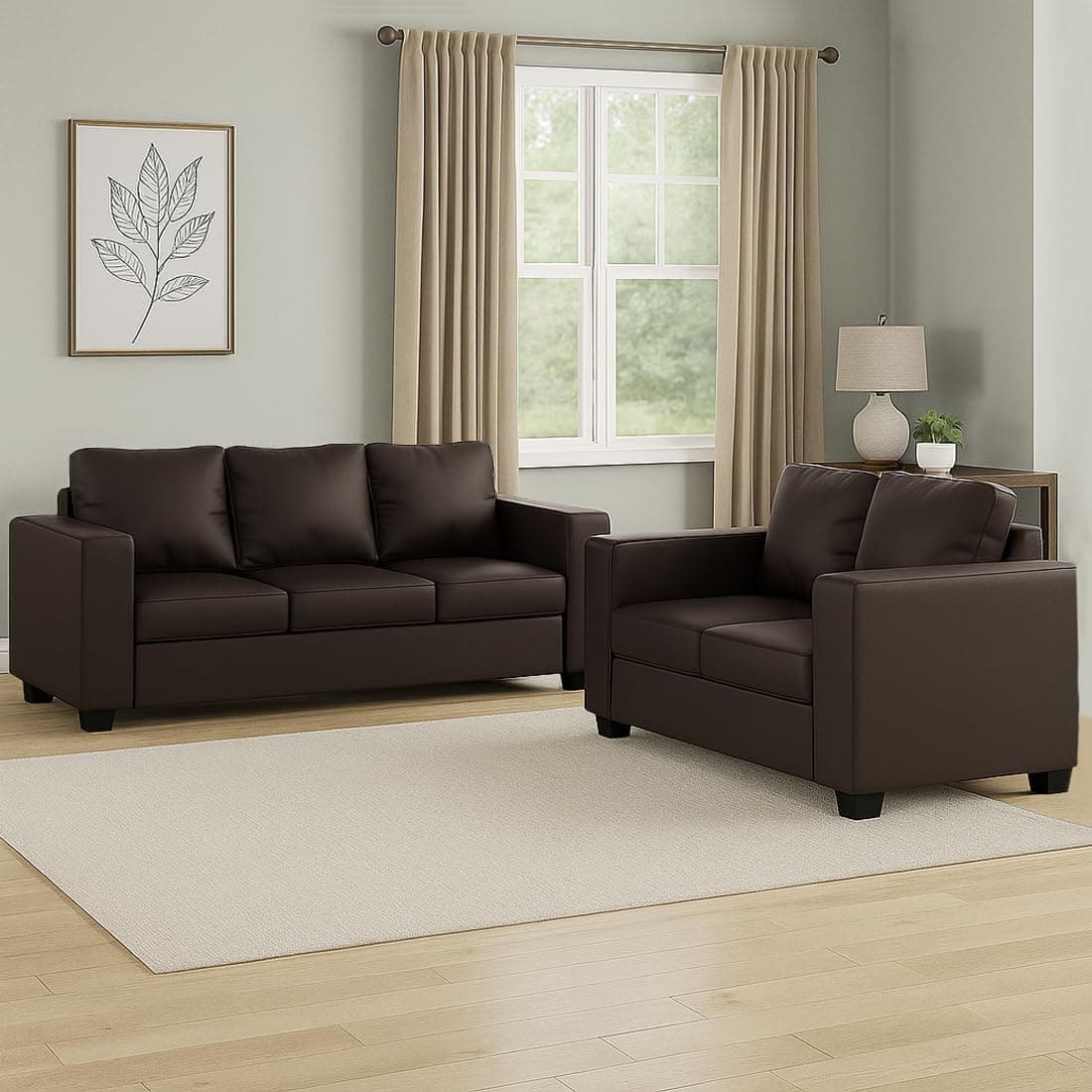 FURNY Harloy 5 Seater Leatherette 3+2 Sofa Set (Brown) in Premium Finish | Durable Comfort | Ideal for Living Room
