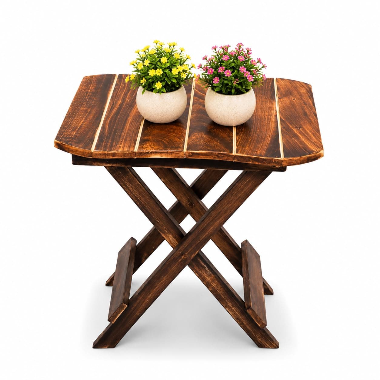 Wooden Bamboo Square Folding Stool Brown Plant Lamp Book Stand Living Room | Living Room Side Table End Table Flower Pot Holder Bedroom Balcony Garden Home Decor Furniture