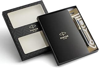 Parker Élan Executive Gift Set | Beta Premium Pen with Gold Finish Cap & A5 Premium Notebook | Blue Ink | 80 GSM Ruled Pages | Luxury Corporate Gift Set