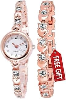 Acnos Premium Girl's Special Quality Different Heart Shape Bangle Analog Watch with Rose Gold Bracelet - Pack of 2