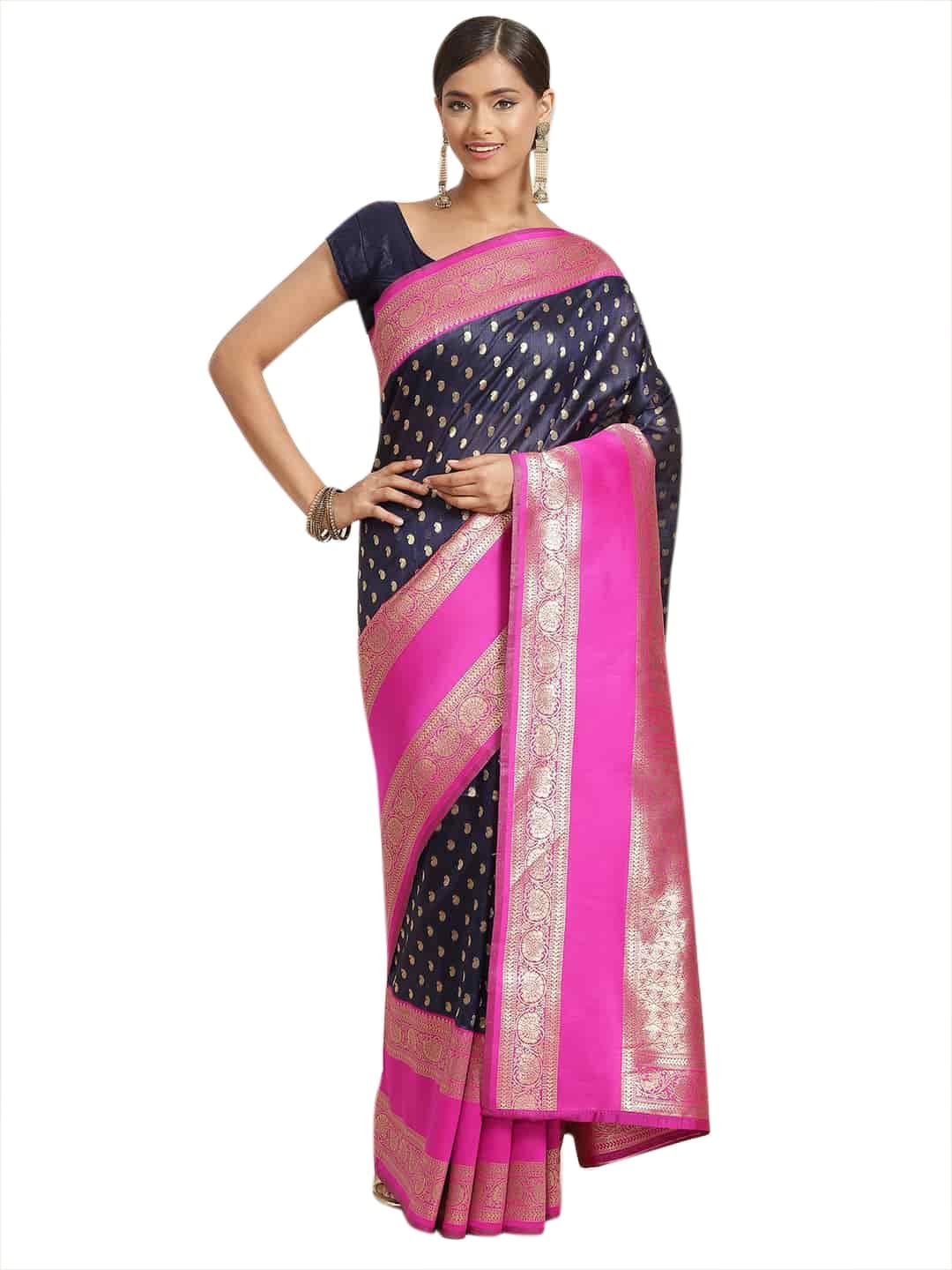 Amazon Brand - Anarva Women's Banarasi Art Silk Saree With Unstiched Blouse Piece(SZ-CRB8)