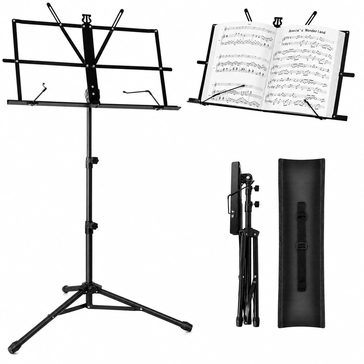 TECHTEST Foldable & Portable Metal Sheet Music with Carrying Bag – Adjustable Notation Stand for Singers, Violinists, Lecturers & Church Performances Lyrics Stand for Stage