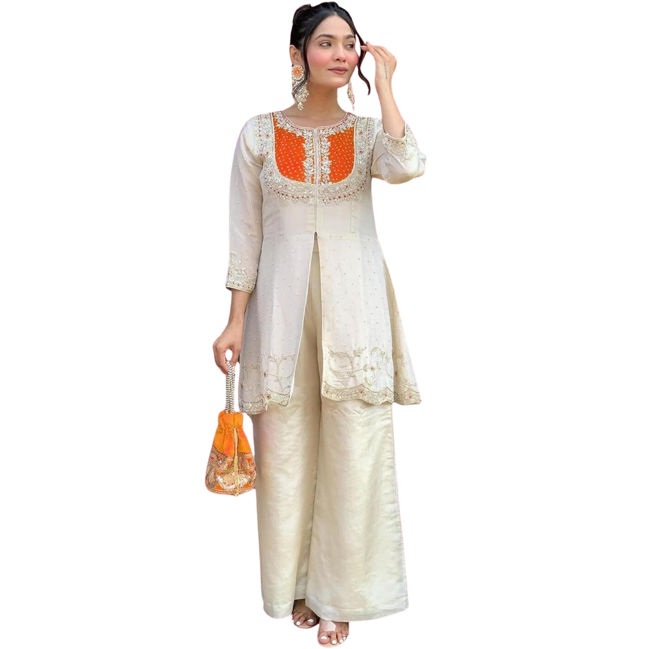 Wedding Outfit For Women Embroidered Shrara Set For Women Designer Silk Kurta With Sharara Pants Festive Ethnic Wear Traditional Outfit For Celebrations Functions Ceremonies And Gatherings
