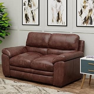 Royaloak NewYork American Half Leather Sofa 2 Seater| Genuine Leather (Body Touch) | High Backrest for Support | Pocket Springs for Comfort | Elegant Tufting Design | Pillow Top Armrest for Relaxation