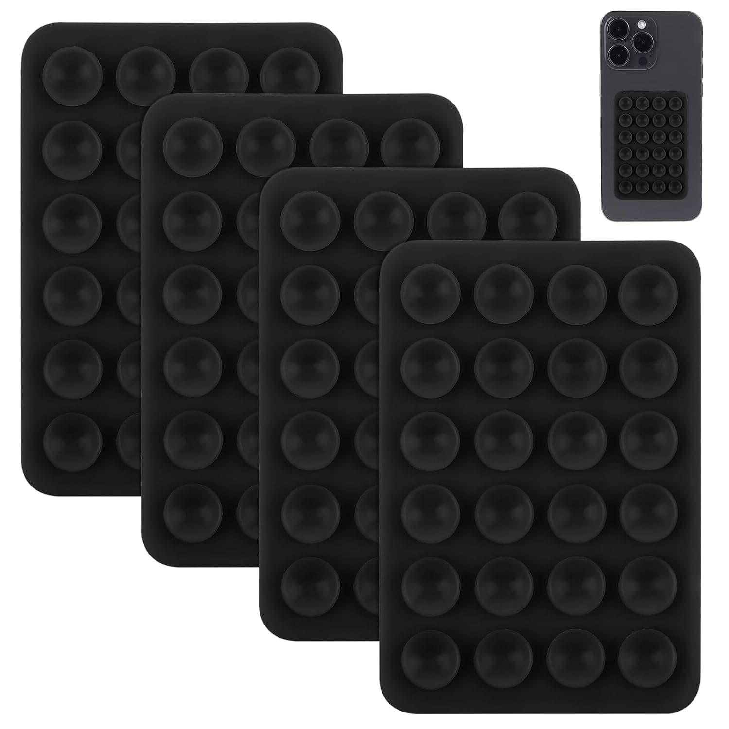 CERLINK 4Pcs Black Suction Phone Case Sticker Grip Silicone Holder Mount for Hands-Free Mobile Accessory Holder Grip, Video Phone Accessory Compatible Mirror, Shower (Pack of-4)