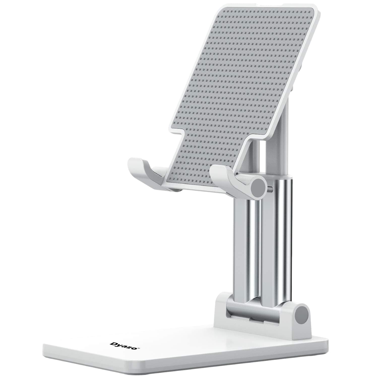 Dyazo Adjustable Mobile Phone Stand | Multiple Height & Angle Adjustable Desk Holder | Portable, Foldable and Durable Base | Compatible with All 4″–10″ Smartphones & Tablets – White