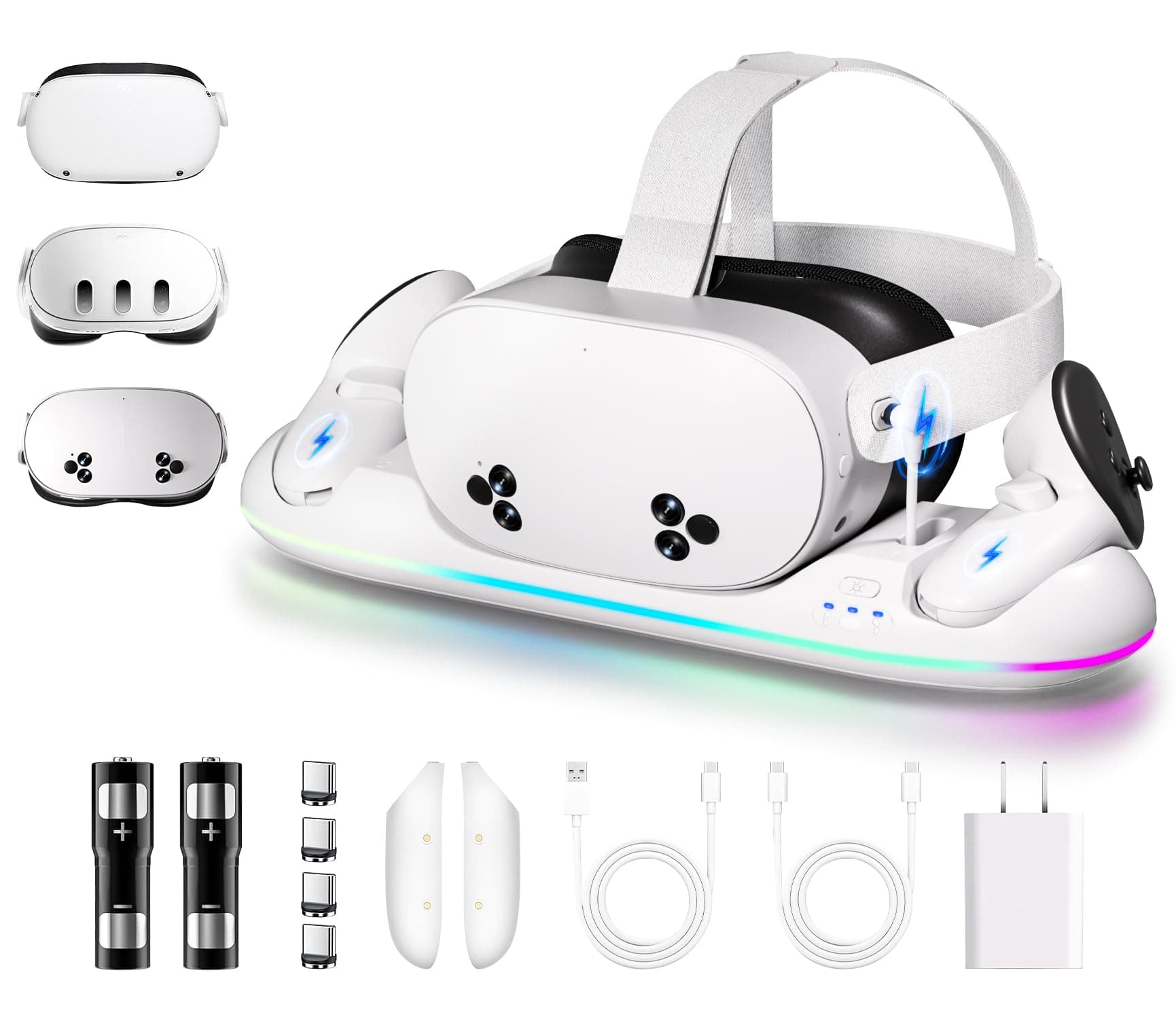 Charging Dock for Meta Quest 3＆Quest 3S-Fast Charging Station Compatible with Oculus Quest 2&3＆3S-VR Charging Accessories with RGB Light-Magnetic Charging Stand for Controller-VR Machine Not Include